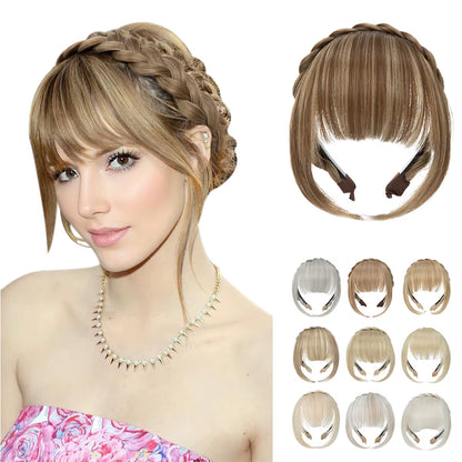 Synthetic Headband Bangs Extension Fake Hair Blunt Fringe with Long Sides for Women Natural Flase Black Brown Blonde Bang B12