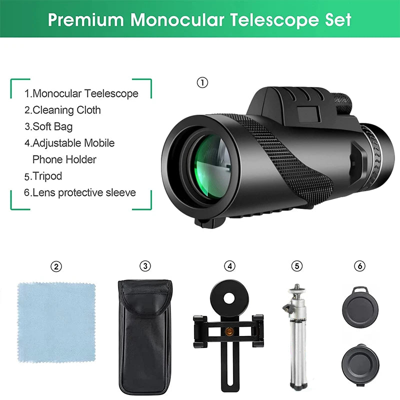 Monocular HD Portátil Con Trípode Y Adaptador Para Celular