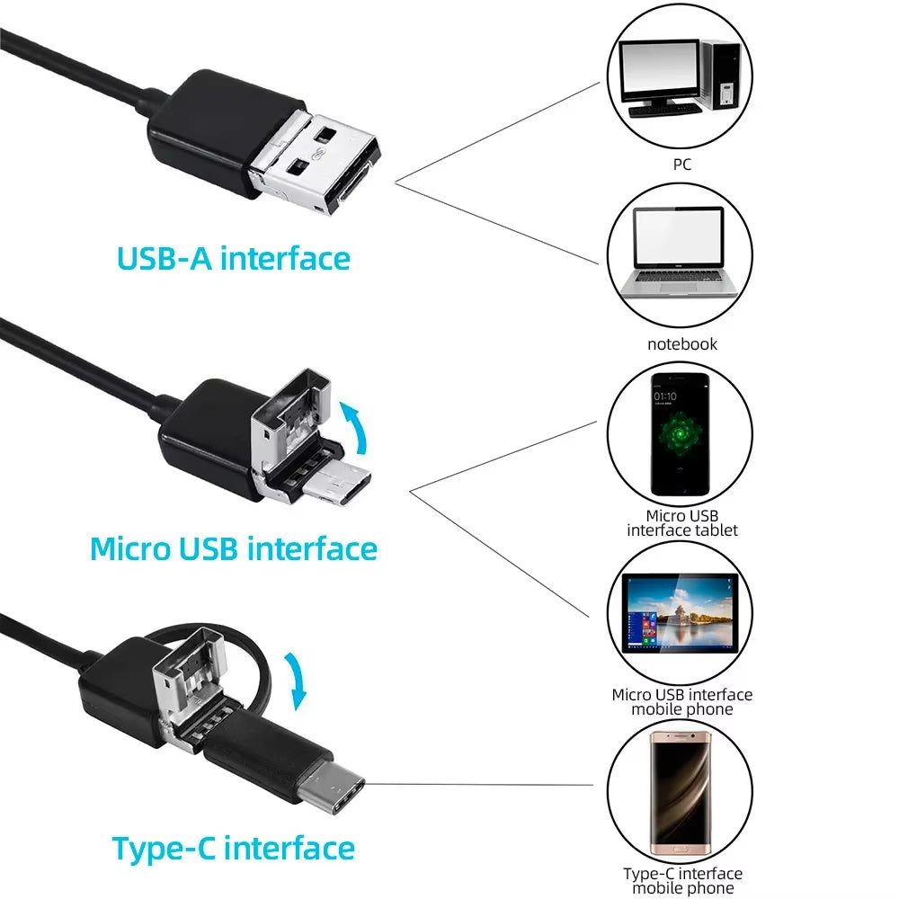 Endoscopio Industrial  3 En 1 Con 6 LED (Solo Android Con OTG)