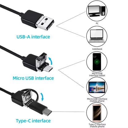 Endoscopio Industrial  3 En 1 Con 6 LED (Solo Android Con OTG)