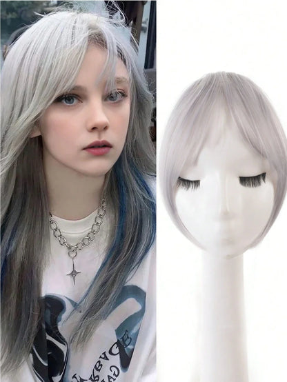 Synthesis Wig Middle-Part Bangs Hair Extensions Clip in Forehead Natural Seamless French Oblique Bangs Eight-Character Bangs