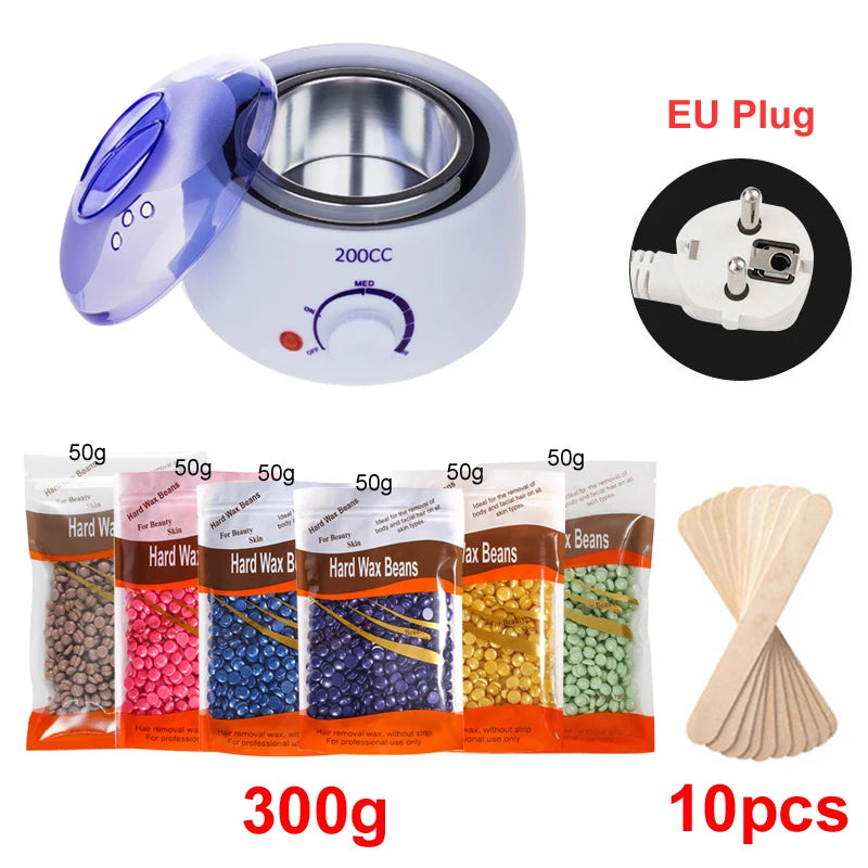 Kit calentador de cera blanco con 300 g de cera y 10 espatulas