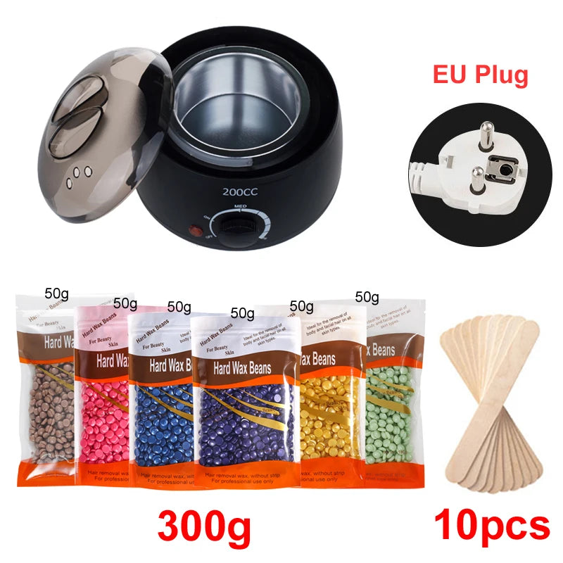 Kit calentador de cera negro con 300 g de cera y 10 espatulas