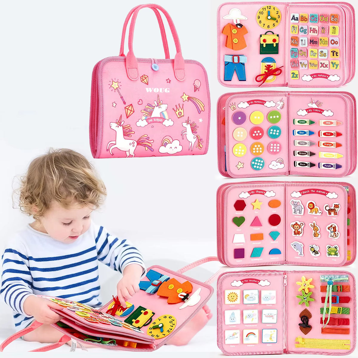 Montessori Toys Busy Board Toddler Sensory Activity Developing Board for Motor Skills， Educational Travel Activity Toys
