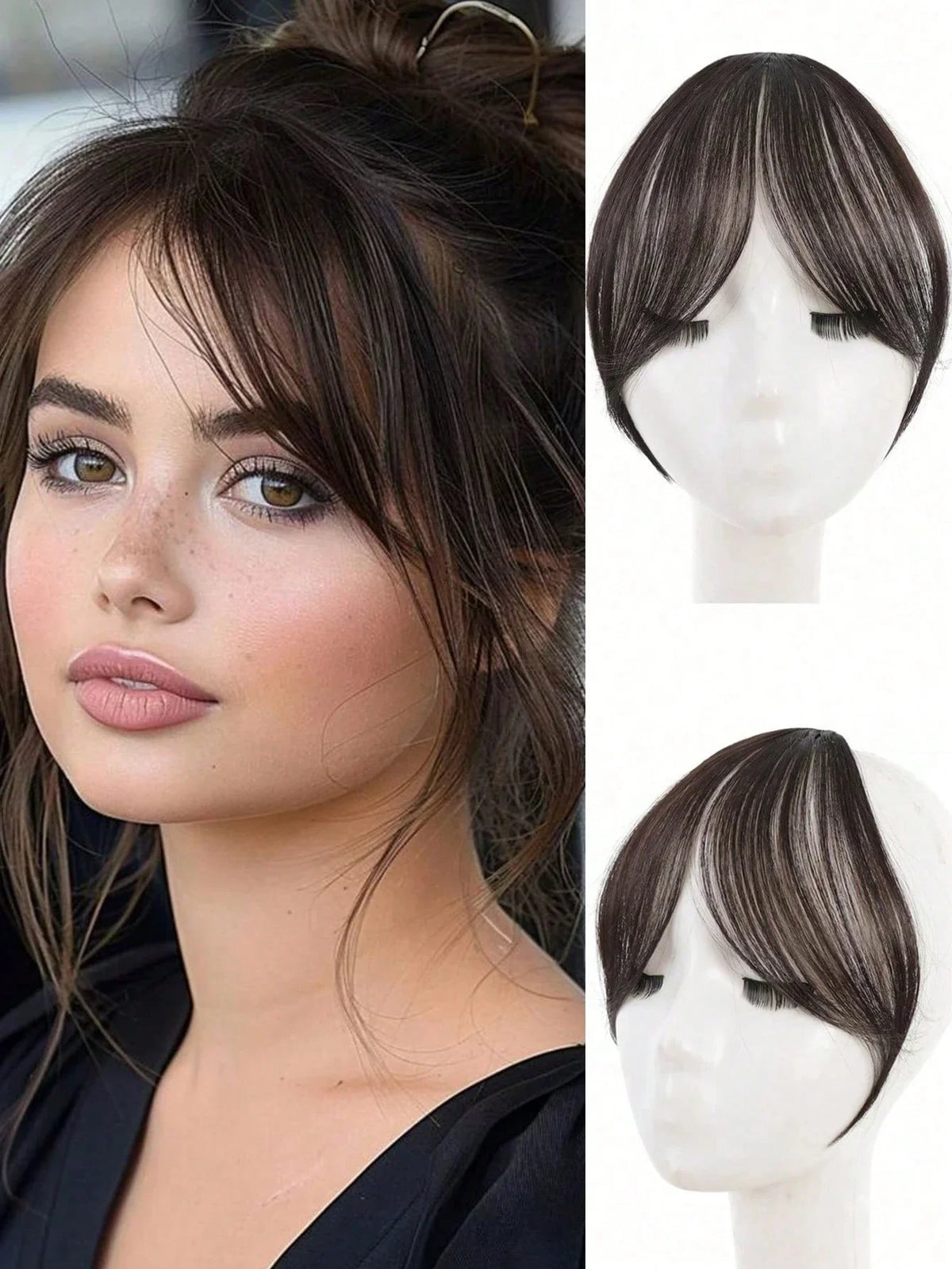 Synthesis Wig Middle-Part Bangs Hair Extensions Clip in Forehead Natural Seamless French Oblique Bangs Eight-Character Bangs