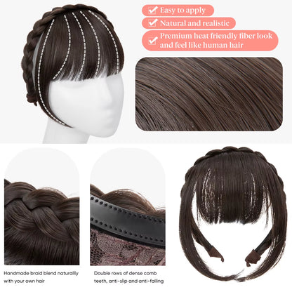 Synthetic Headband Bangs Extension Fake Hair Blunt Fringe with Long Sides for Women Natural Flase Black Brown Blonde Bang B12