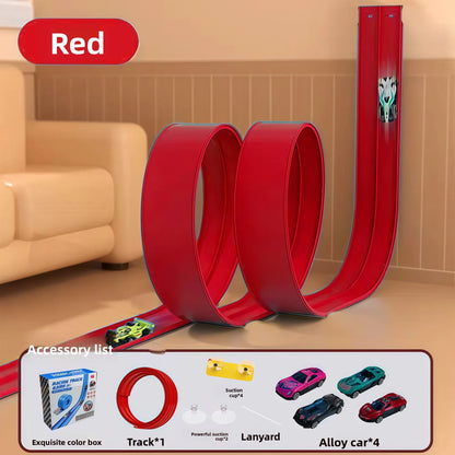 Flexible Race Track Children Toys DIY Double-Track Racing Car Ramp Track Compatible 1/64Th Cars Portable Rolls up Race Tracks