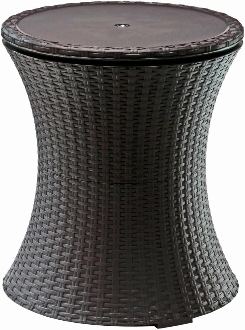 Keter Pacific Cool Bar Outdoor Patio Furniture and Hot Tub Side Table with 7.5 Gallon Beer and Wine Cooler, Espresso Brown