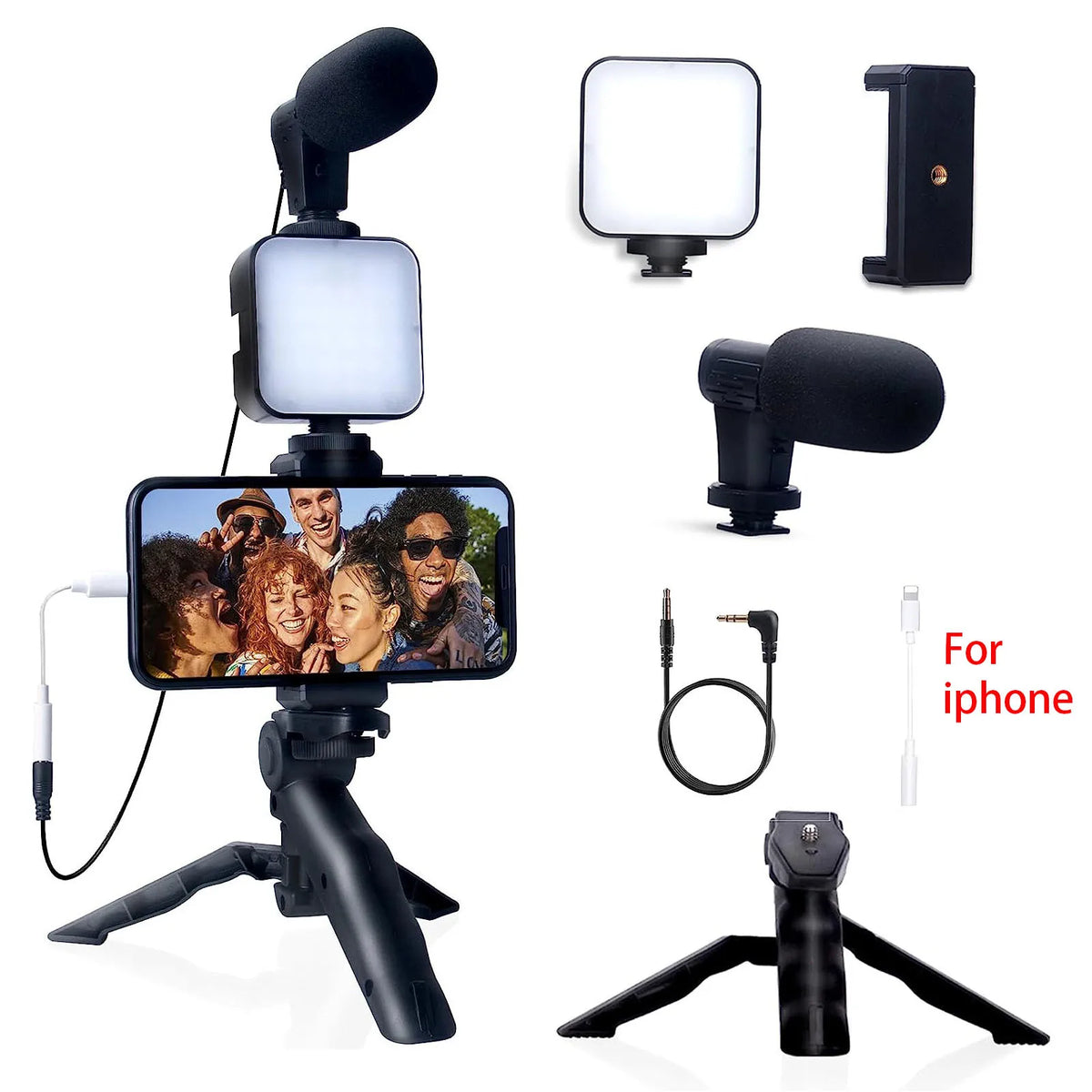 Kit De Vlogging Para Celular: Trípode, Micrófono Y Luz LED