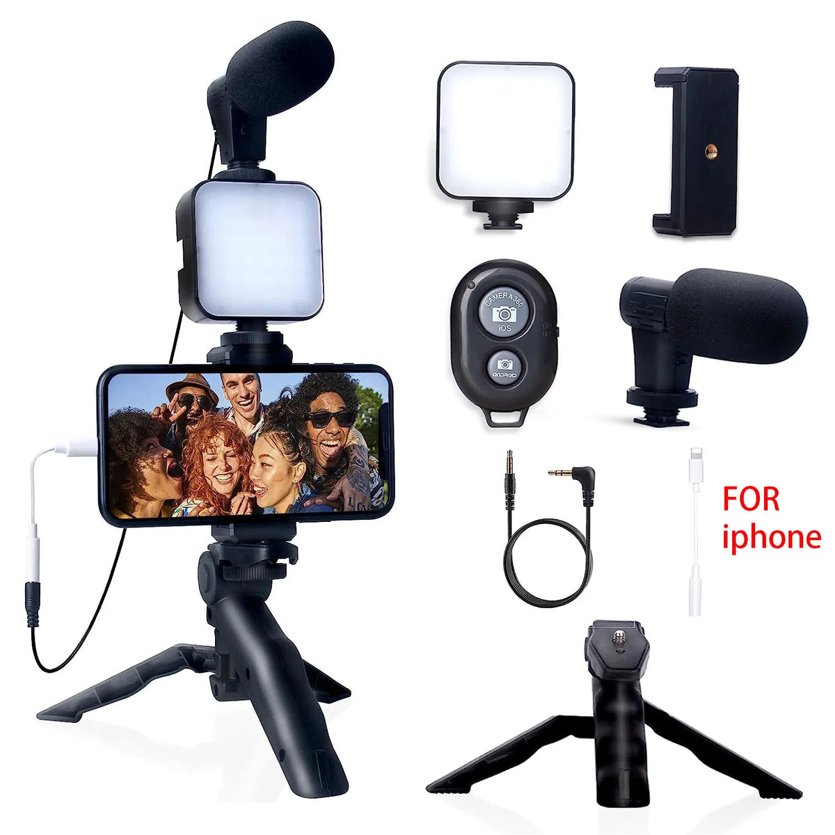 Kit De Vlogging Para Celular: Trípode, Micrófono Y Luz LED