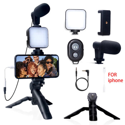 Kit De Vlogging Para Celular: Trípode, Micrófono Y Luz LED