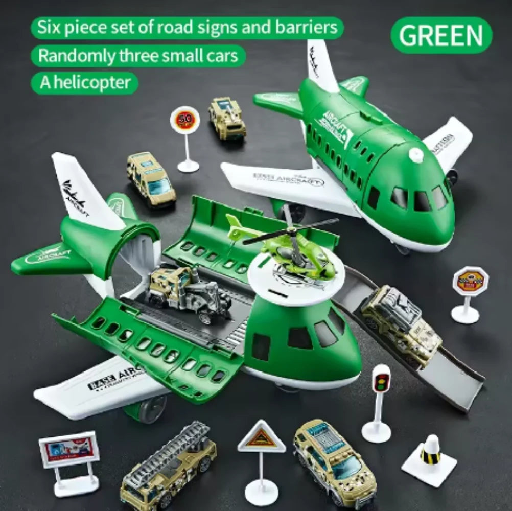 Kids Toy Plane Foldable Storage Passenger Plane Model Helicopter Inertia Car Track Vehicle