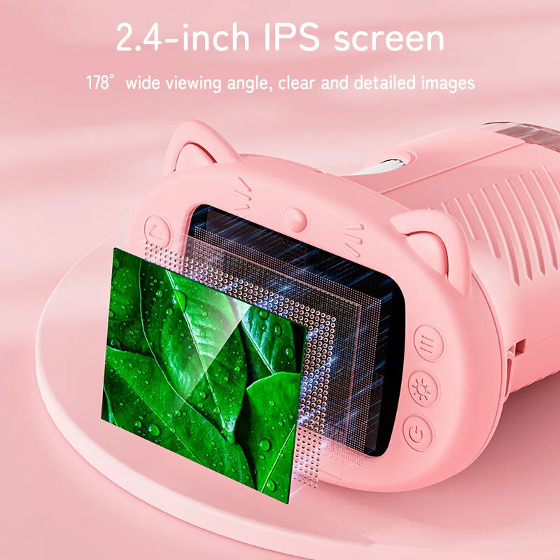 Handheld Kids Microscope Science Education Toy 2.4-Inch Screen 1000X Pocket Microscope Christmas Birthday Gift for Boys & Girls