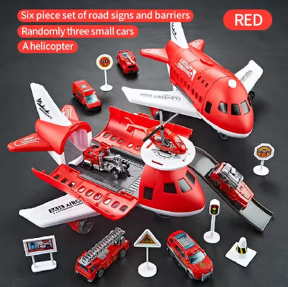 Kids Toy Plane Foldable Storage Passenger Plane Model Helicopter Inertia Car Track Vehicle