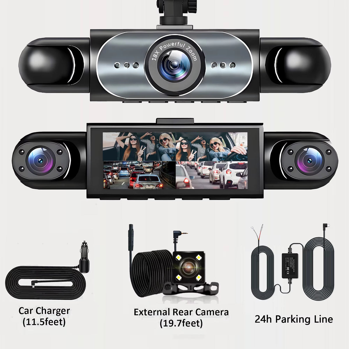 Dash Cam 4 Canales 360° Con Visión Nocturna Y Monitoreo 24/7