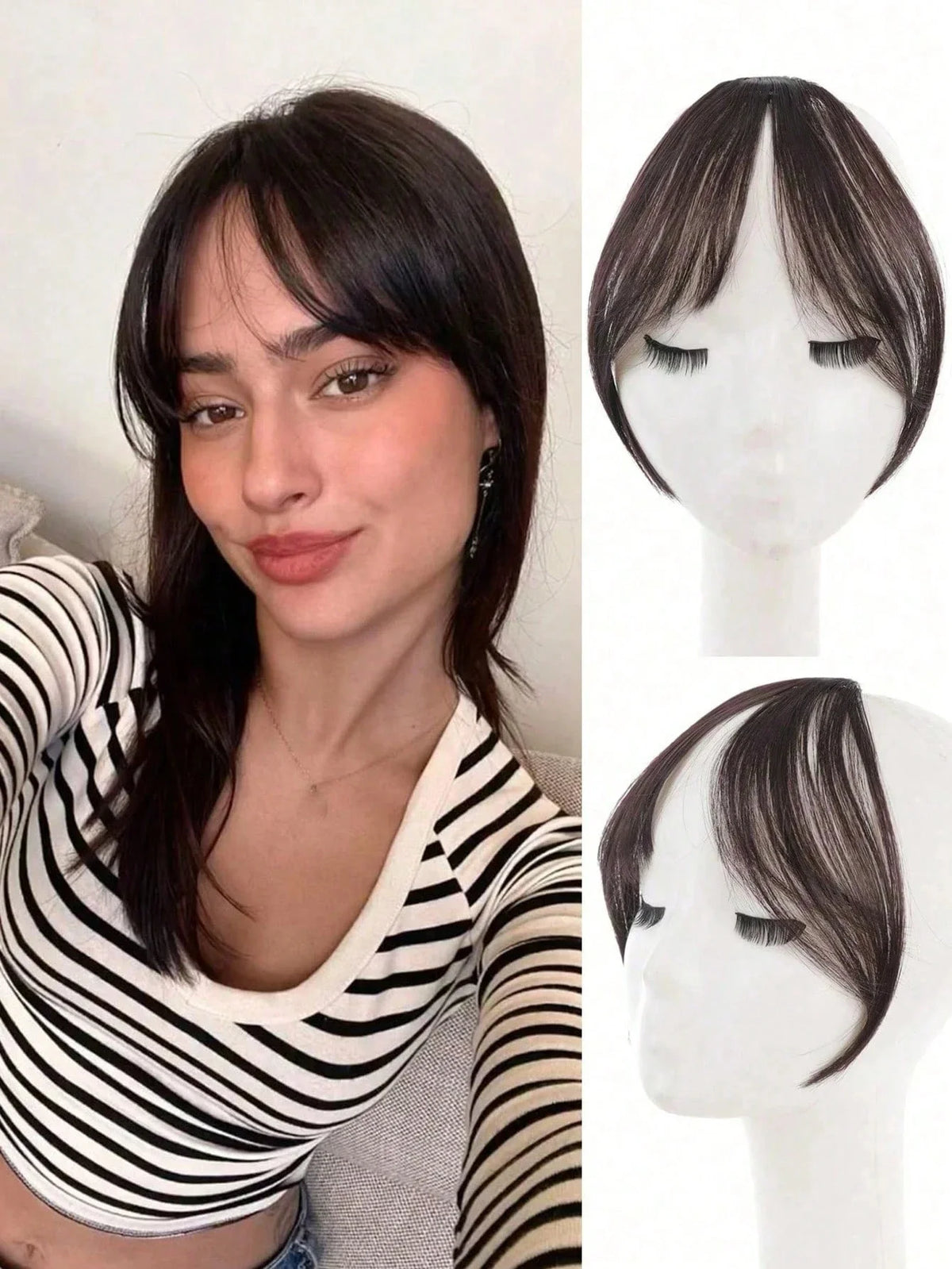 Synthesis Wig Middle-Part Bangs Hair Extensions Clip in Forehead Natural Seamless French Oblique Bangs Eight-Character Bangs