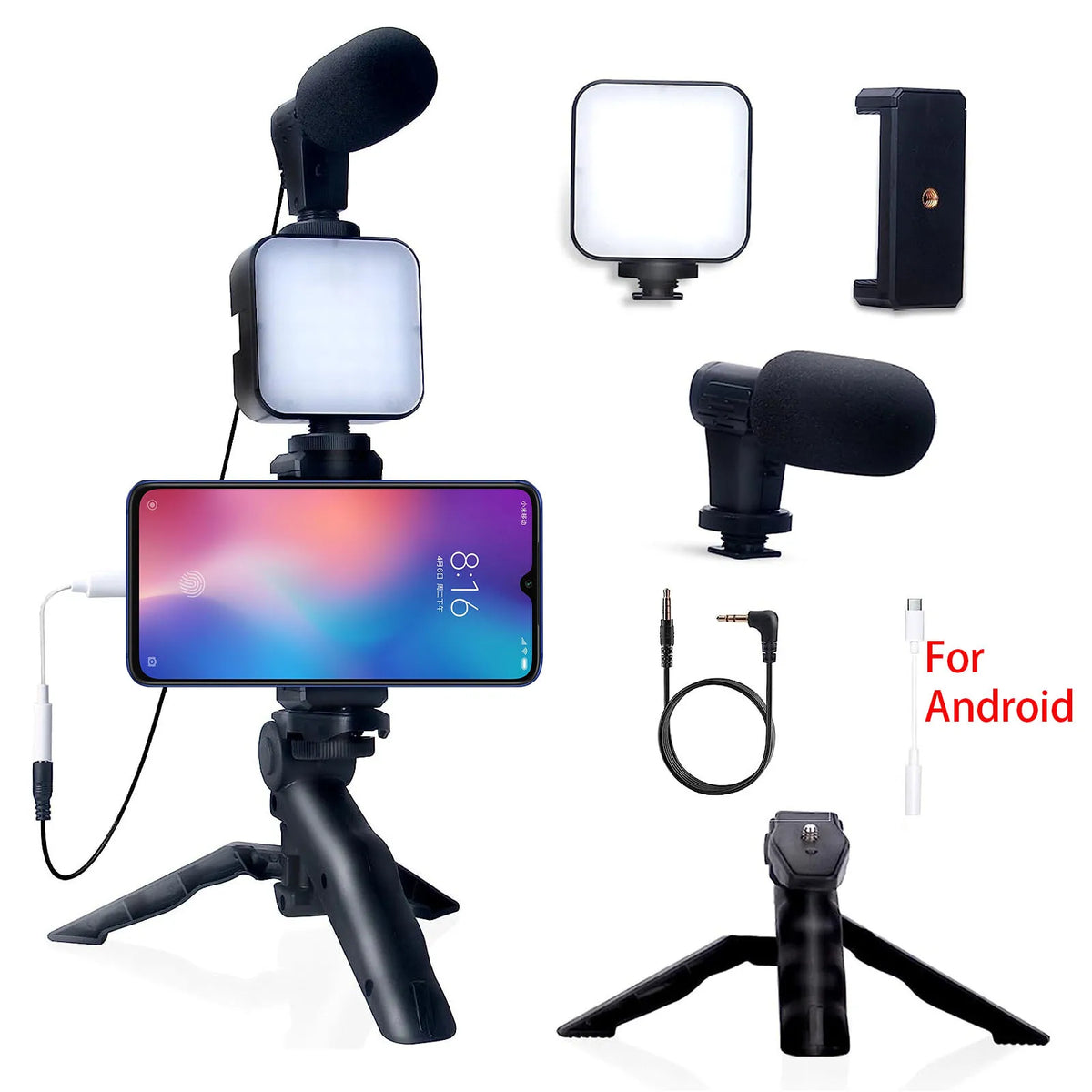 Kit De Vlogging Para Celular: Trípode, Micrófono Y Luz LED