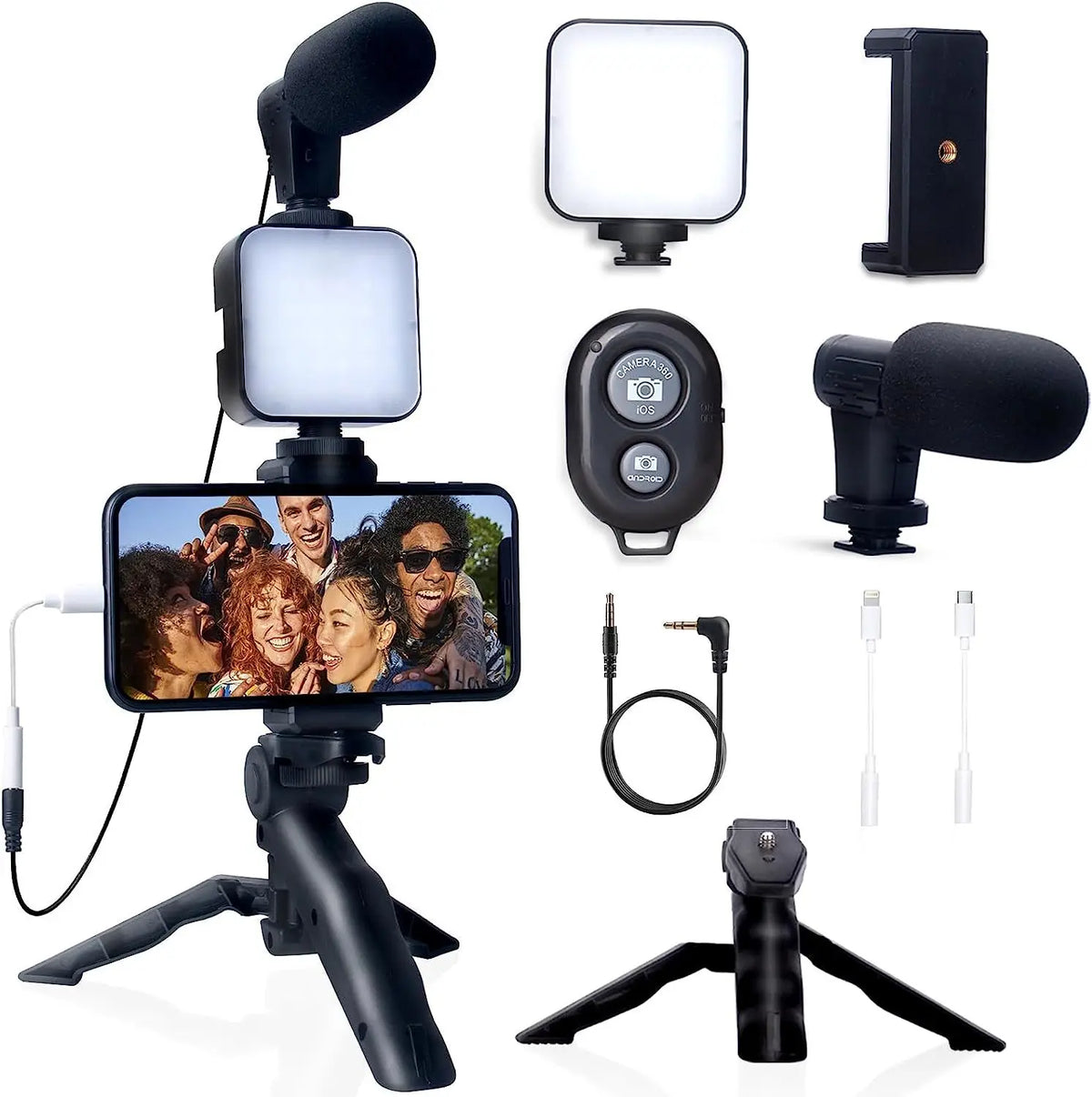 Kit De Vlogging Para Celular: Trípode, Micrófono Y Luz LED
