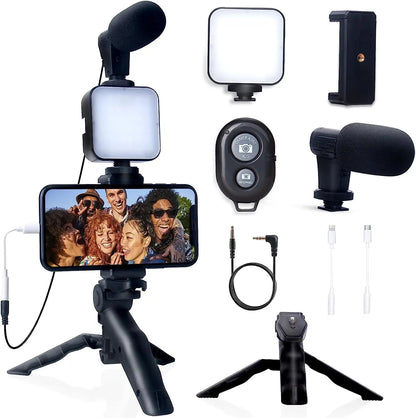 Kit De Vlogging Para Celular: Trípode, Micrófono Y Luz LED