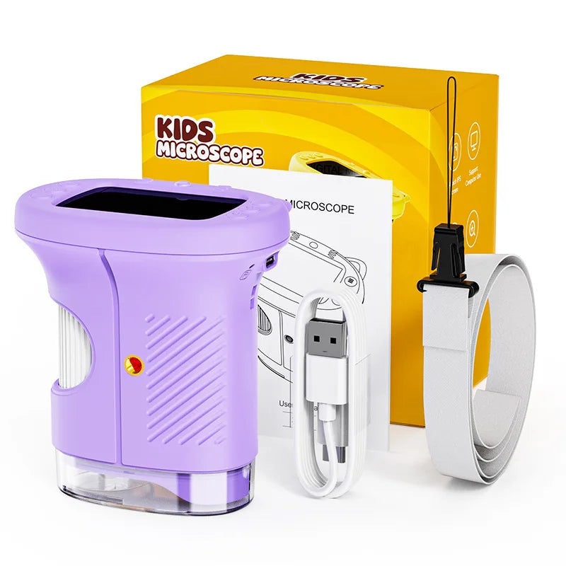Handheld Kids Microscope Science Education Toy 2.4-Inch Screen 1000X Pocket Microscope Christmas Birthday Gift for Boys & Girls
