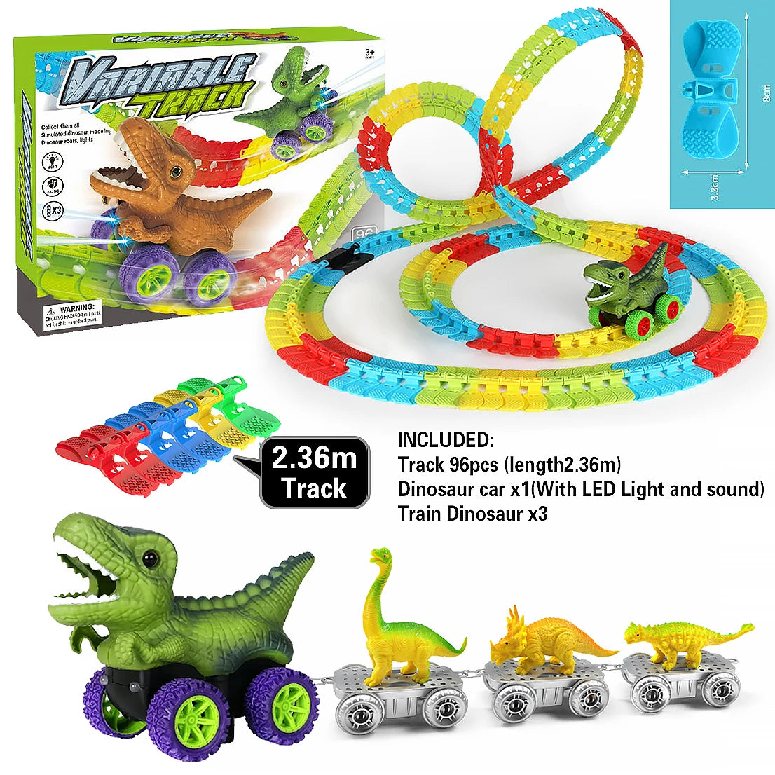 Pista de dinosaurios antigravedad con auto LED
