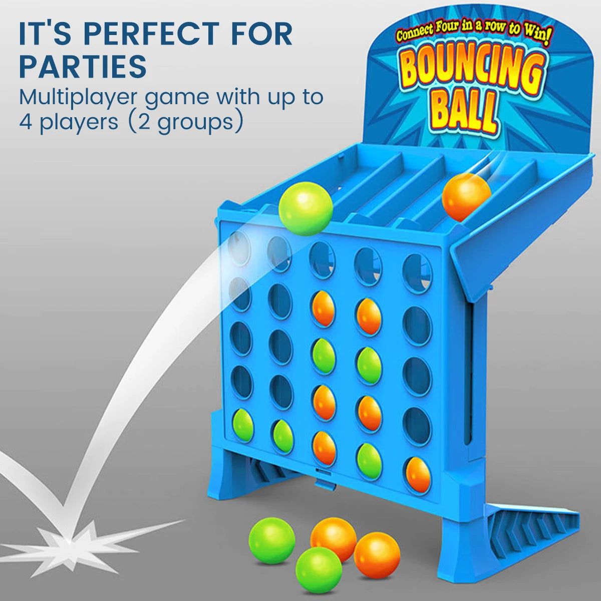 Juego de puntería cuatro en línea con pelotas de rebote