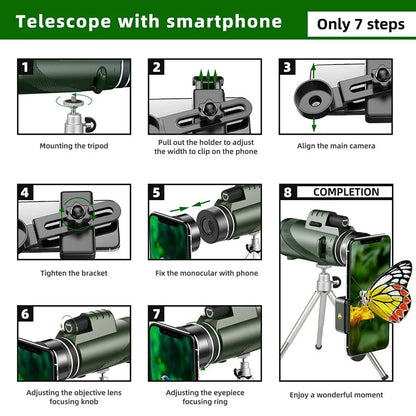 Monocular HD Portátil Con Trípode Y Adaptador Para Celular