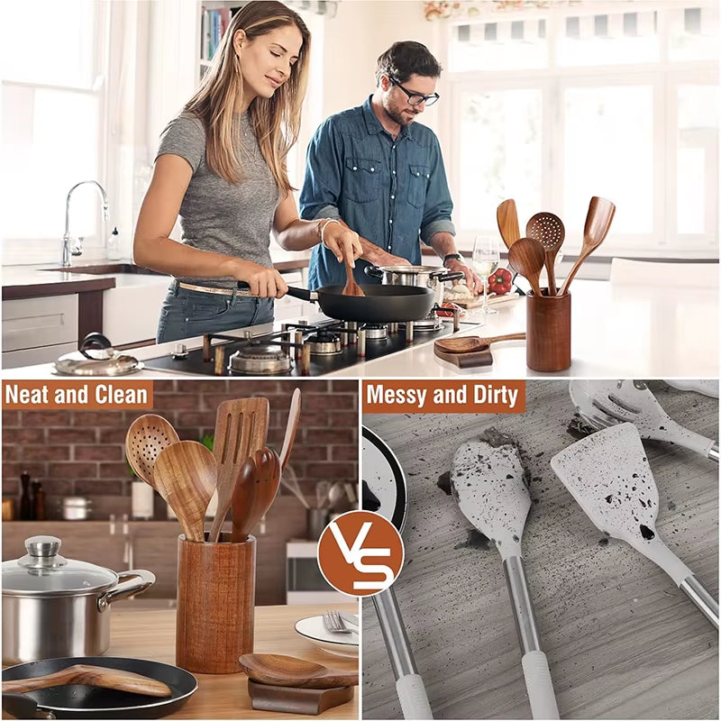 Cuchara ranurada de madera del set de cocina