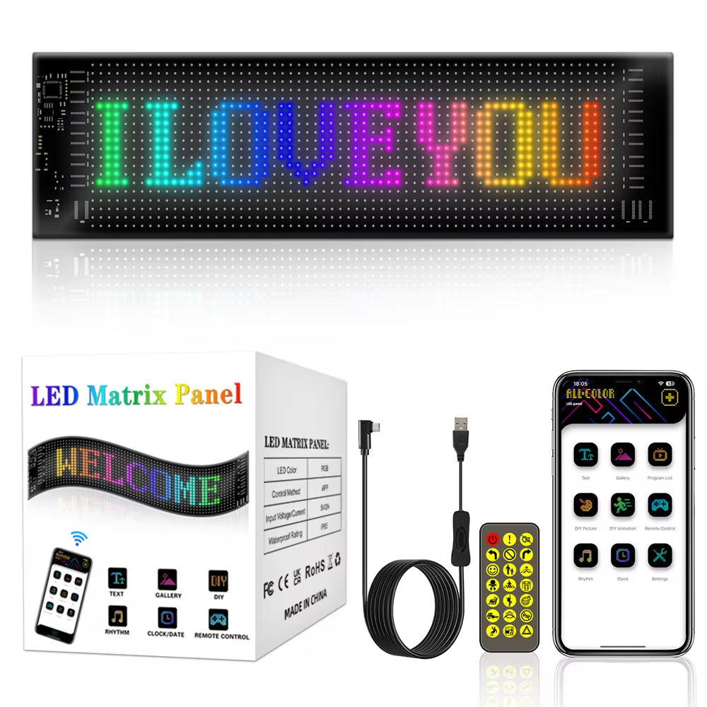 Cartel LED RGB Programable Por App Para Auto Y Tienda