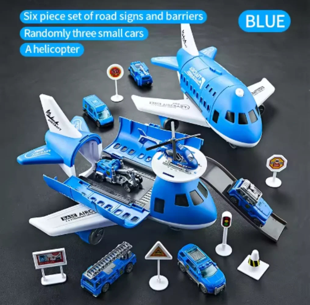 Kids Toy Plane Foldable Storage Passenger Plane Model Helicopter Inertia Car Track Vehicle