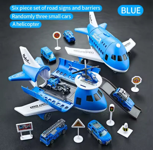 Kids Toy Plane Foldable Storage Passenger Plane Model Helicopter Inertia Car Track Vehicle