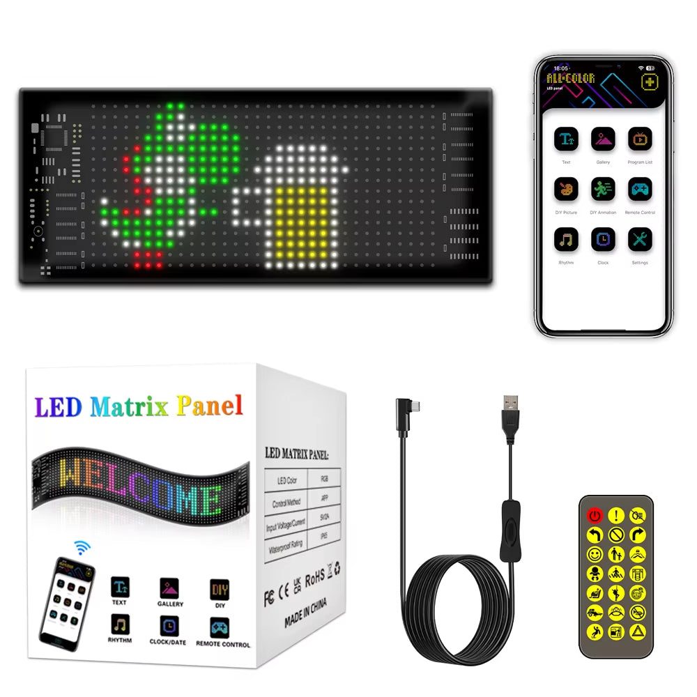 Cartel LED RGB Programable Por App Para Auto Y Tienda