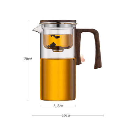 New Water Separation Inner Container Teapot One Click Magnetic Switch Tea Separation Filtration Glass Tea Pot Wood Handle Tea