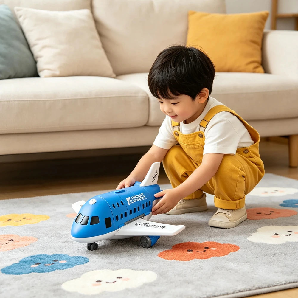 Kids Toy Plane Foldable Storage Passenger Plane Model Helicopter Inertia Car Track Vehicle