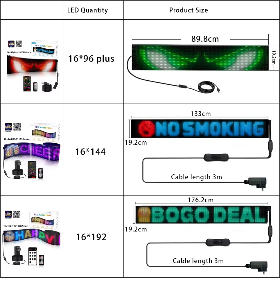 Cartel LED RGB Programable Por App Para Auto Y Tienda