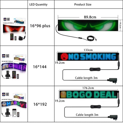 Cartel LED RGB Programable Por App Para Auto Y Tienda