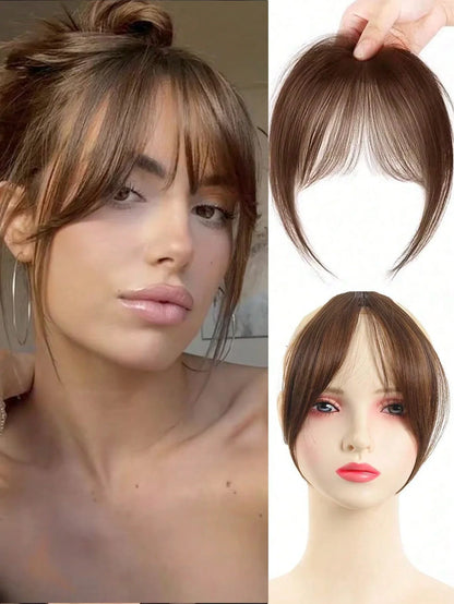 Synthesis Wig Middle-Part Bangs Hair Extensions Clip in Forehead Natural Seamless French Oblique Bangs Eight-Character Bangs