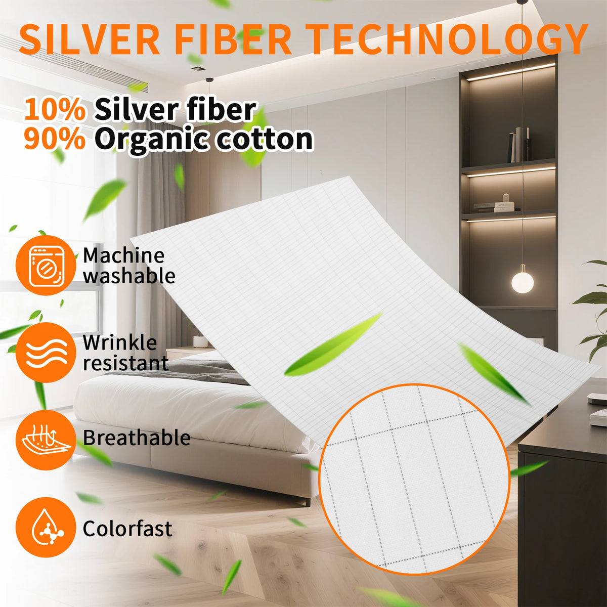 Grounding Bed Sheet Anti-Static Grounding Sheet Conductive 95% Cotton and 5% Soft Silver Fiber Flat Sheets Sleep Bed Mat