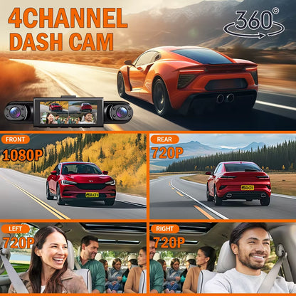 Dash Cam 4 Canales 360° Con Visión Nocturna Y Monitoreo 24/7