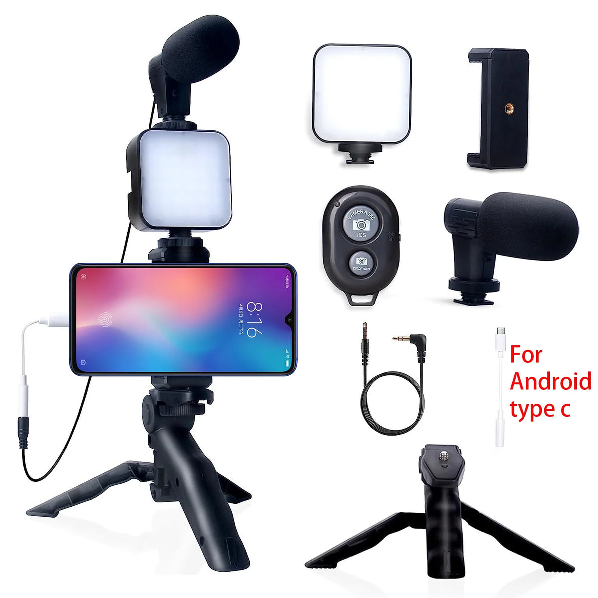 Kit De Vlogging Para Celular: Trípode, Micrófono Y Luz LED