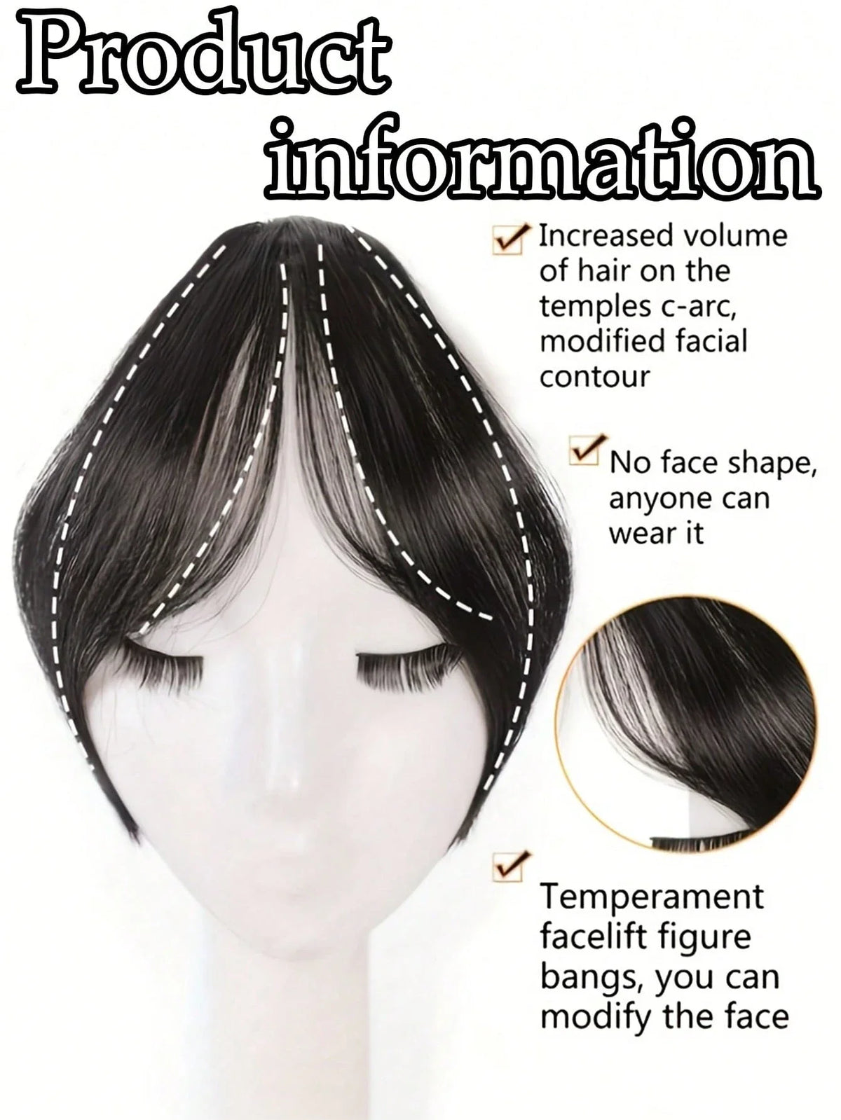 Synthesis Wig Middle-Part Bangs Hair Extensions Clip in Forehead Natural Seamless French Oblique Bangs Eight-Character Bangs