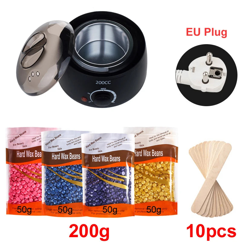 Kit calentador de cera negro con 200 g de cera y 10 espatulas